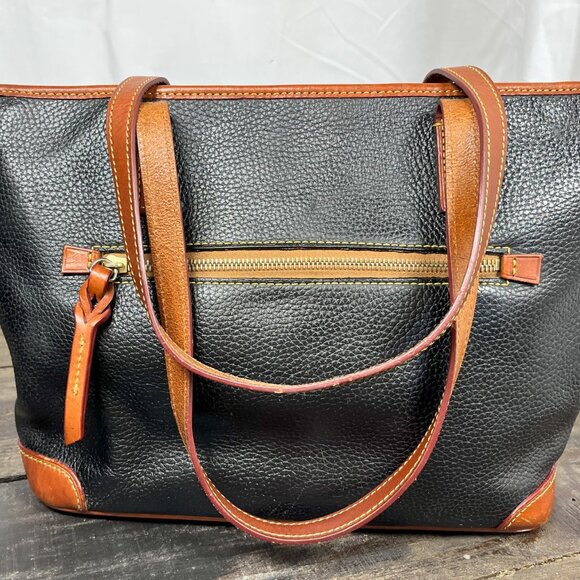 Dooney & Bourke Charleston Shopper Pebble Grain Leather Tote Black Pink Interior - Picture 4 of 8